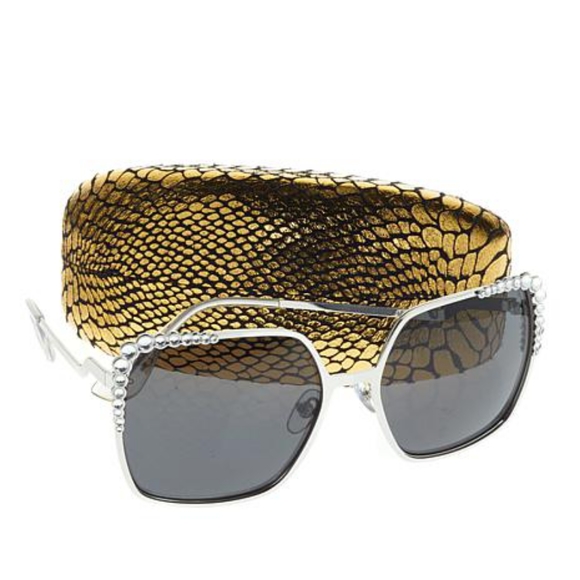 Joan Boyce Accessories - Gun Metal/Clear Rhinestone Square Frame Sunglasses
